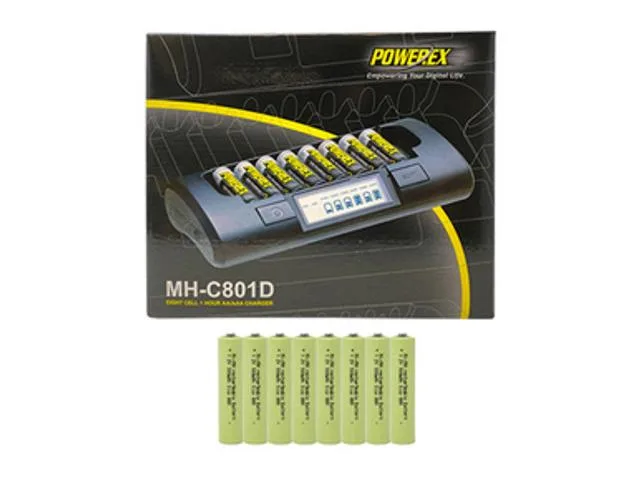 DUSLAN DUSLAN MH-C801D 8-slot charger with 8 AAA 900 mAh NiMH batteries — product photo