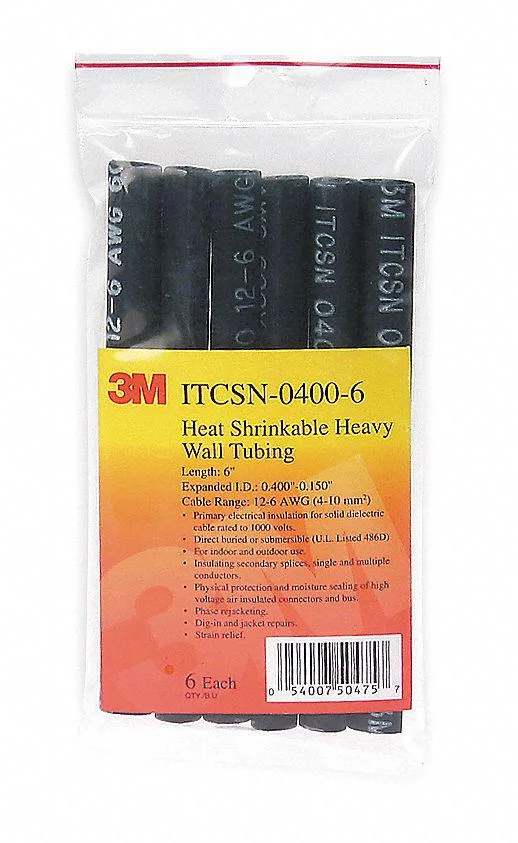 3M 3M ITCSN-0400 Heavy Wall Adhesive Heat Shrink Tube Black 6 in — product photo