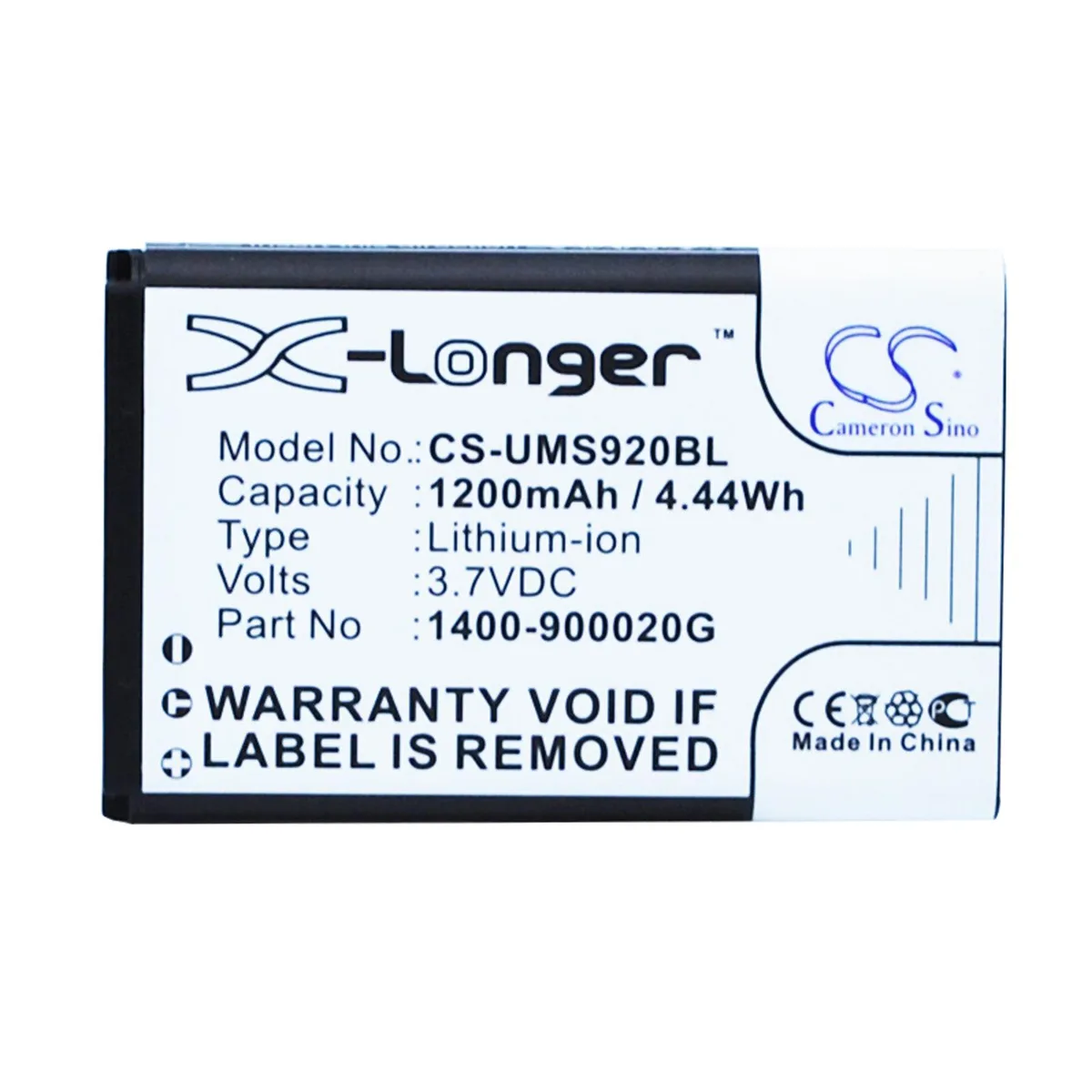Centenex Electronics Centenex Electronics DS-CS-UMS920BL barcode scanner battery 1200mAh 3.7V Li-ion black — product photo