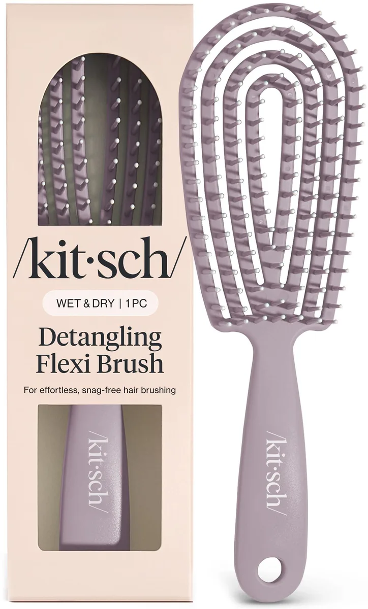 Violet open-frame detangling brush with flexible bendable frame
