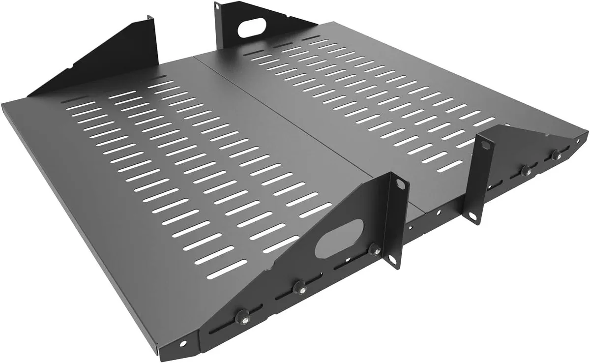 BFKK BFKK 2U Cantilever Server Shelf 19 Inch 2 Piece Set 10 Inch Depth Center Weighted 110 Pounds (2U2PC10V, black) — product photo