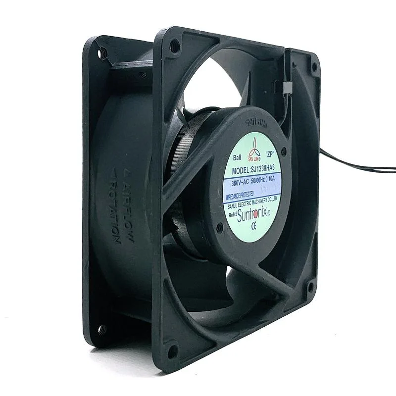 SXDOOL SXDOOL SJ1238HA3 380V AC axial case fan 120x120x38mm 50/60Hz 0.10A ball bearing 30cm bare leads — product photo