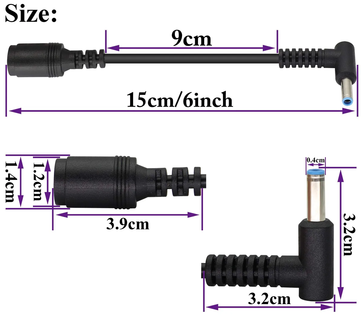 BUCIER BUCIER 90° DC Adapter 7.4×5.0mm Female to 4.5×3.0mm Male 15cm 2-Pack — product photo