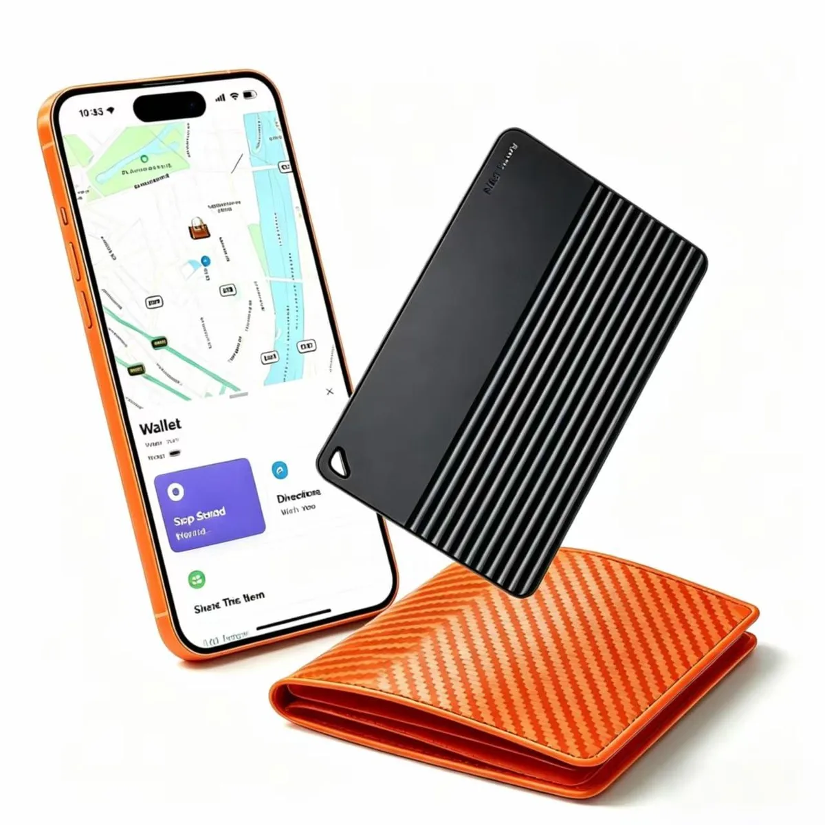 Slim black card tracker with rounded corners, 68 mm wide