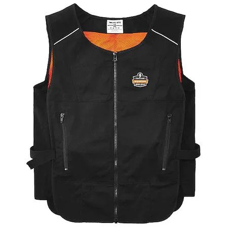 Black cotton polyester cooling vest with zipper front and cold pack pockets size small medium