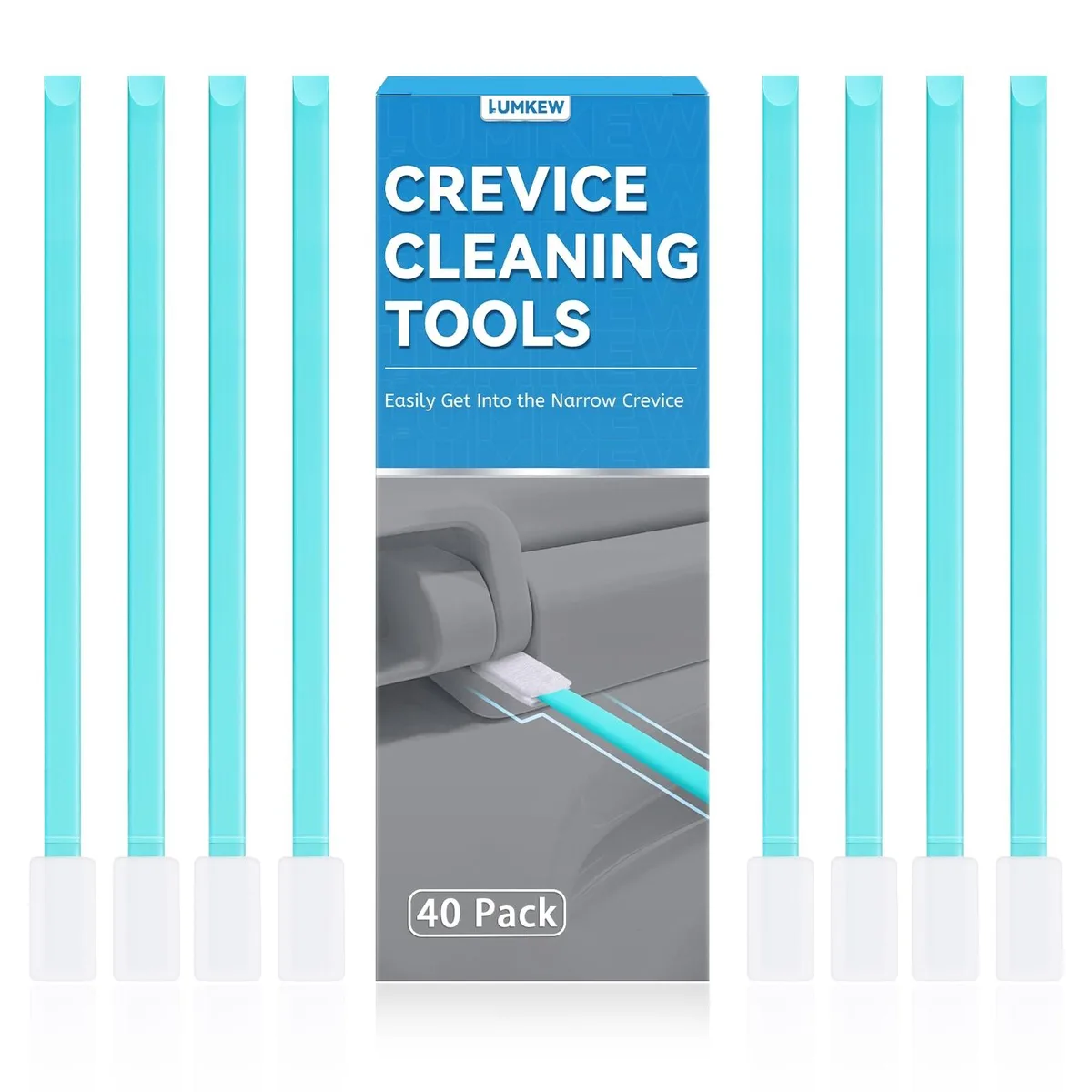 Blue crevice brush kit, 40 flat microfiber heads on long ABS handles