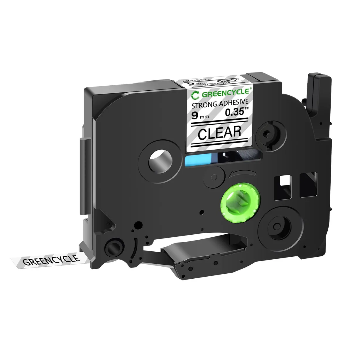 GREENCYCLE GREENCYCLE TZe-S121 9mm 26.2ft Black on Clear labelmaker tape — product photo