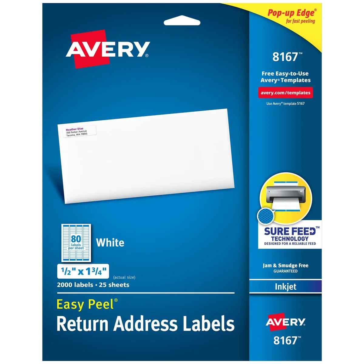White rectangular address label sheets in a box