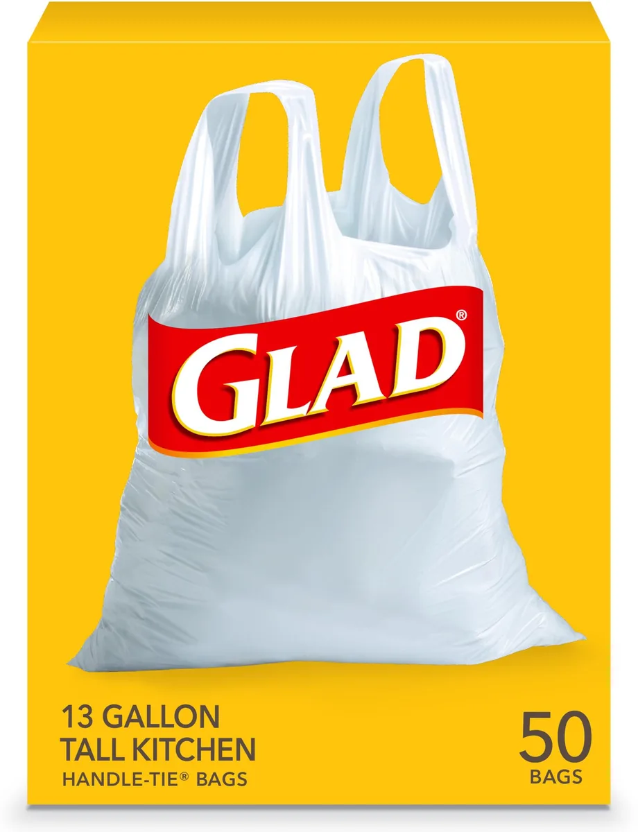  Glad Tall Kitchen Handle-Tie Trash Bags 13 Gallon White 50 Count — product photo