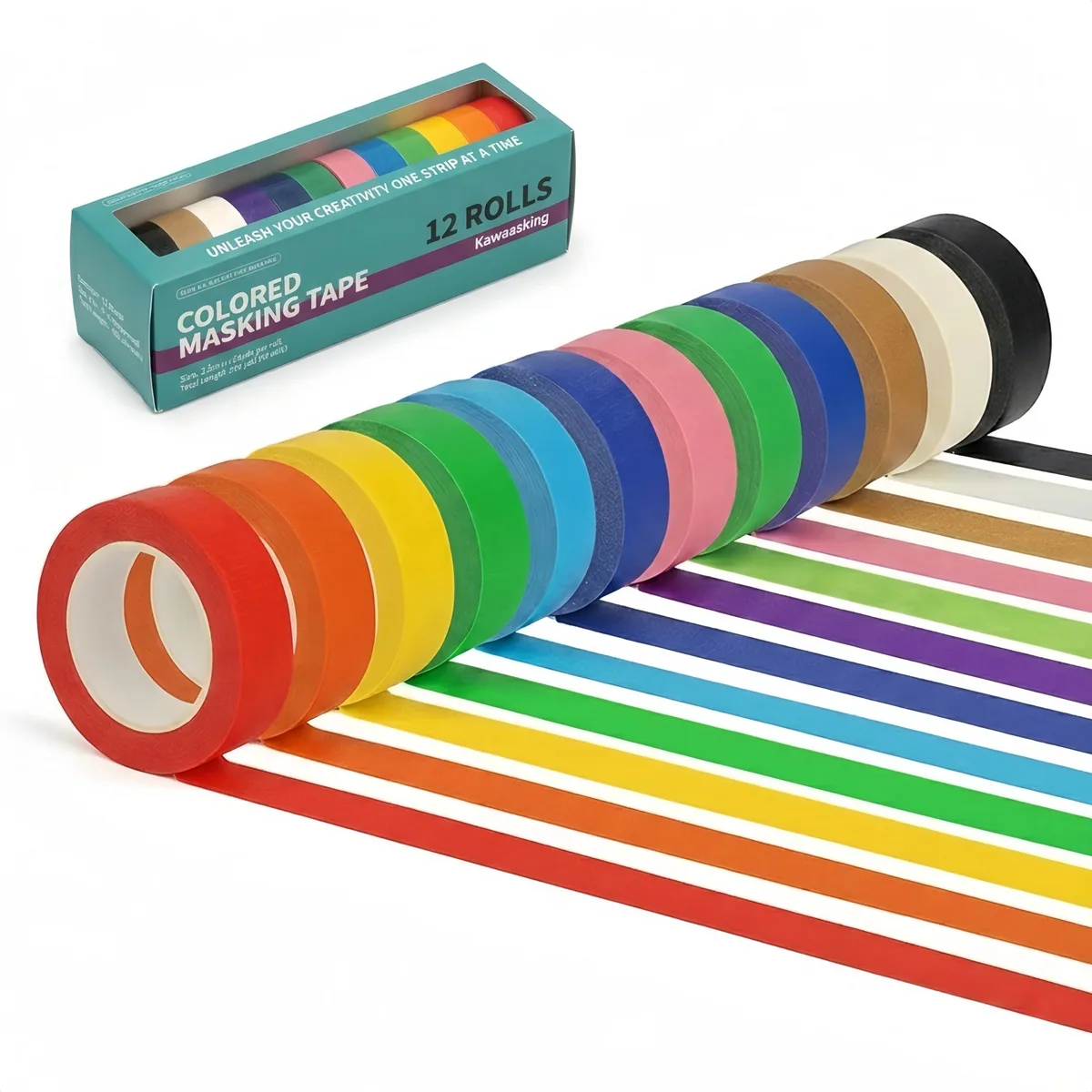  12-colour masking tape .7 in × 13 yd × 12 rolls (156 yd total) — product photo