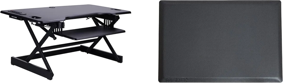 PISKEKAT PISKEKAT 46" Height Adjustable Standing Desk Converter with AC USB Charger and Anti Fatigue Mat - Black — product photo