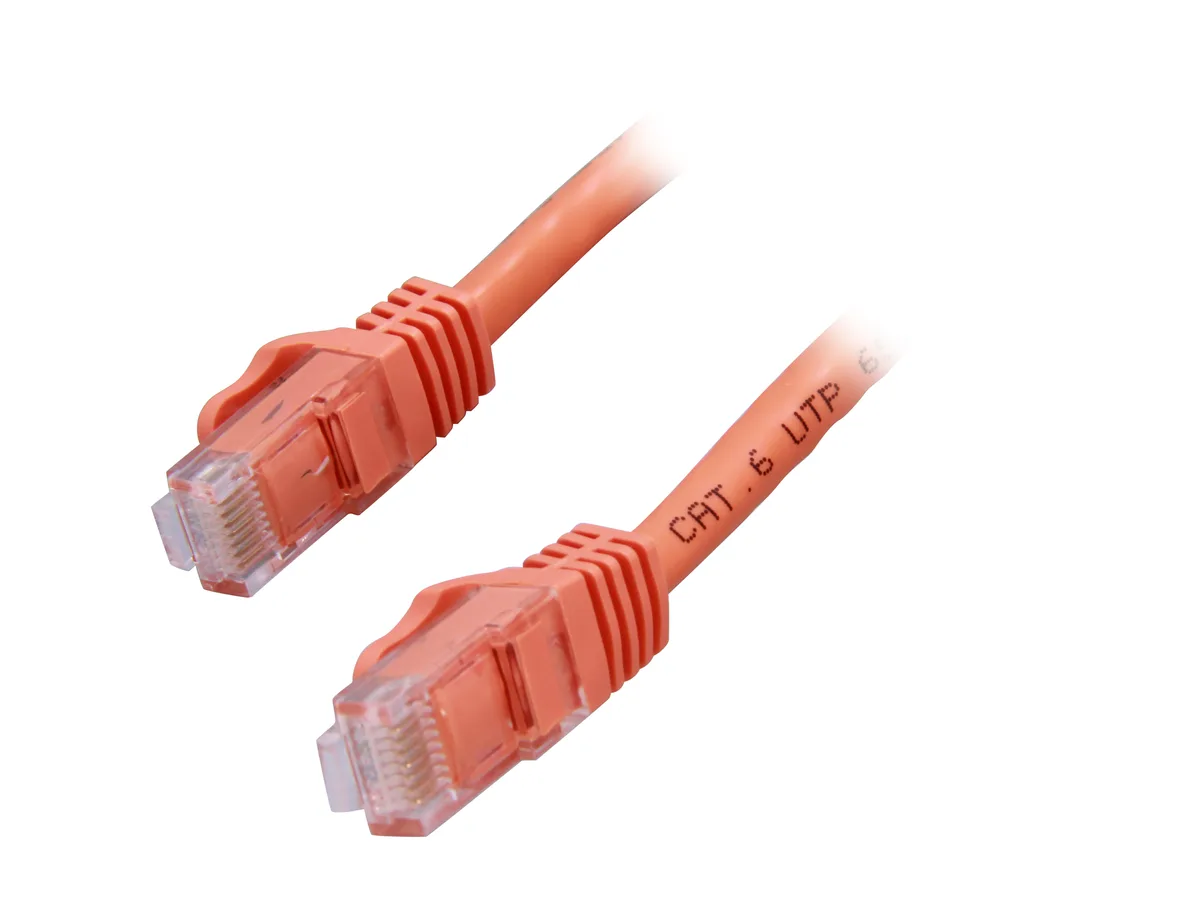 Orange Cat6 patch cable with snagless RJ45 connectors, 7 ft length