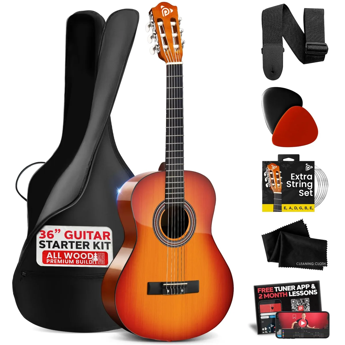 Pyle Pyle 3/4 Junior Acoustic Guitar Kit 36 Cherry Burst Gloss — product photo