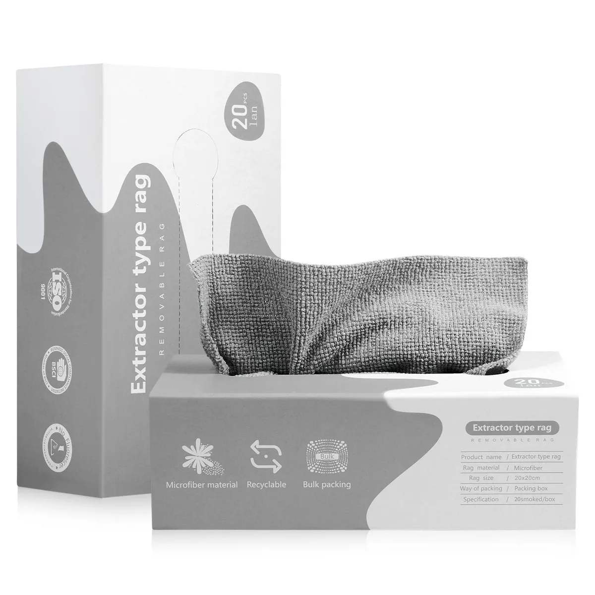 Green microfiber cloths in a box, 20 count, 7.9 inch square edgeless towels