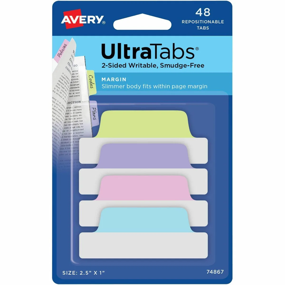 Avery Avery AVE74867 Ultra Tabs 2.5"x1" 48/PK Pastel Flag — product photo