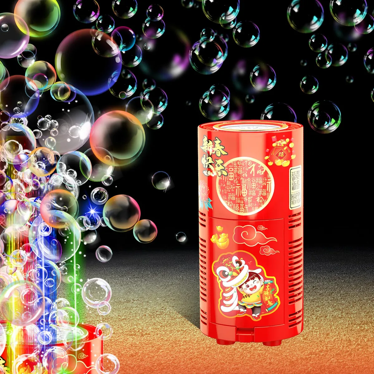 A plastic bubble machine with 13 holes and RGB LED lights