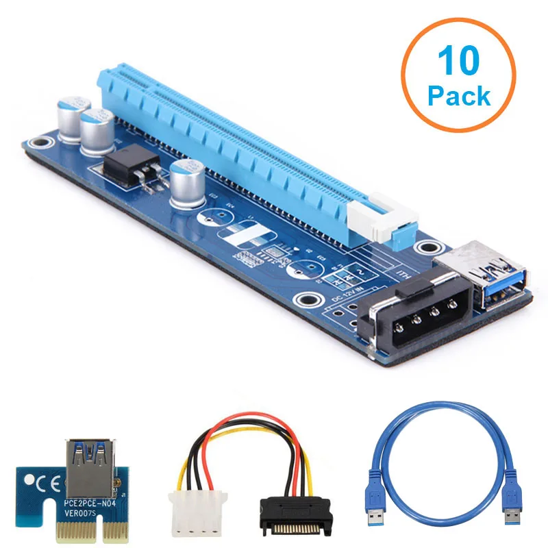 EN-Labs EN-Labs 10-Pack PCIe 1X to 16X Riser Cable 2ft USB 3.0 Molex 4pin Powered internal power cable — product photo