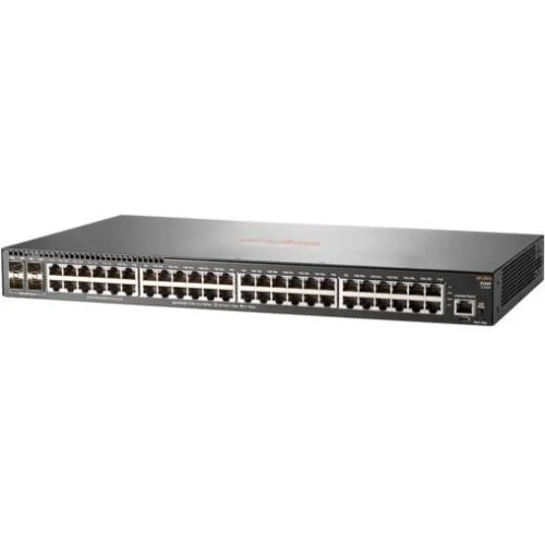 Silver rack-mount network switch with 48 RJ-45 ports and four SFP slots