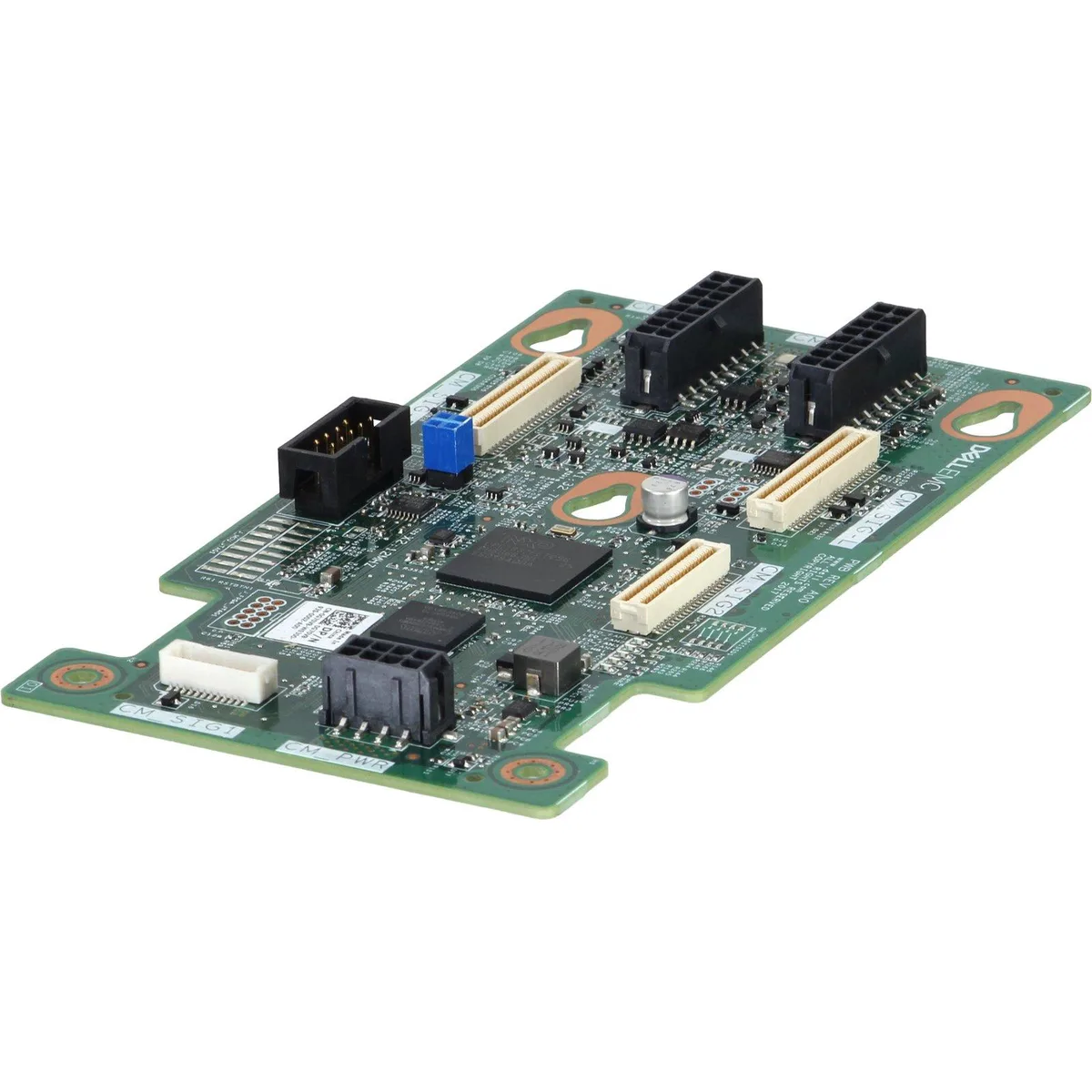 Green Dell circuit board with silver connectors and black components
