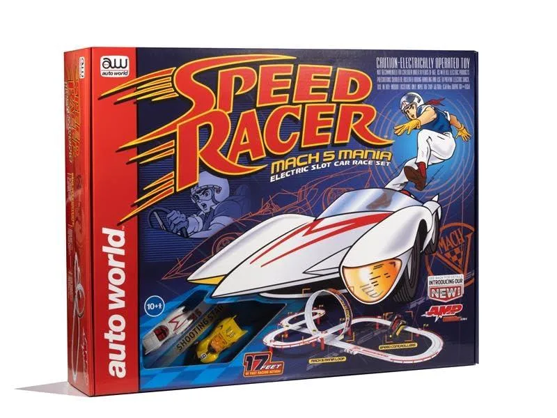 auto world Auto World Speed Racer Mach 5 Mania HO Slot Race Set 17ft SRS361 — product photo