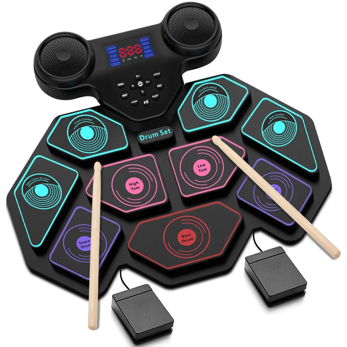 Alesis DRUM01 9-Pad Roll-Up Electronic Drum Kit with Dual Speakers, Pedals, Sticks, 2000mAh Battery — product photo
