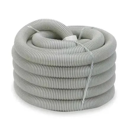 White flexible plastic vacuum hose coiled, 1 1/2 inch diameter 50 foot length