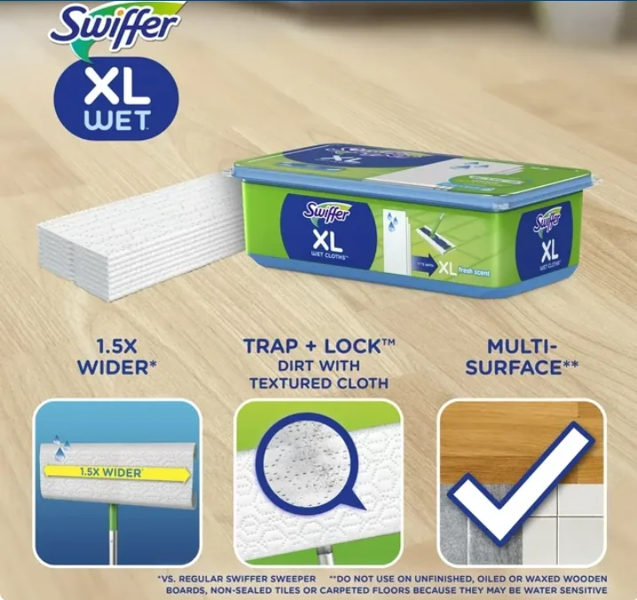 Pack of 12 folded XL wet cleaning cloths
