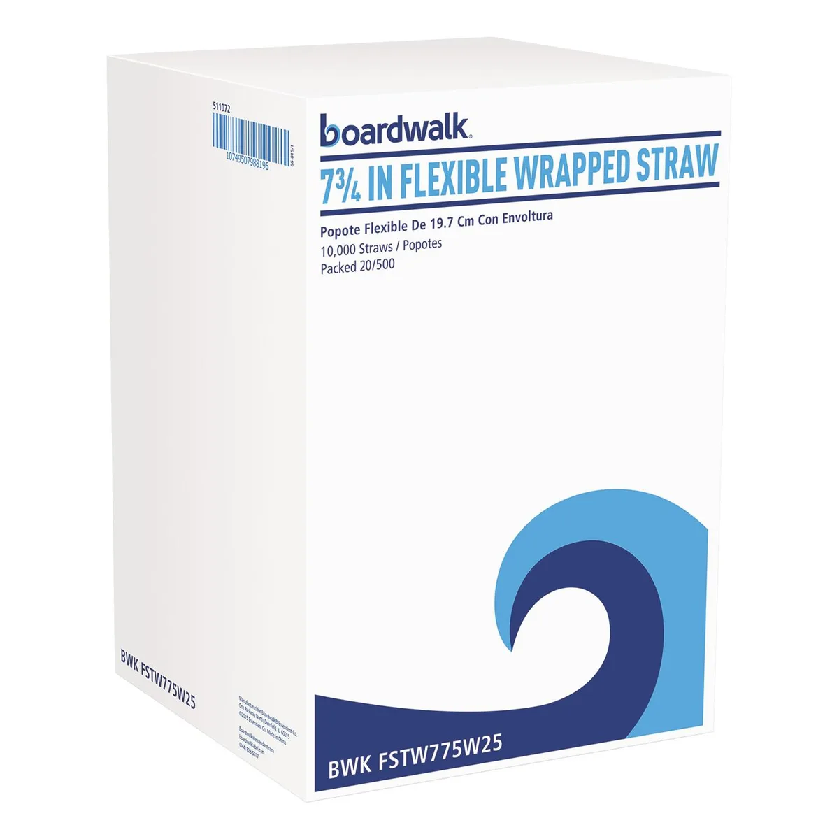 Boardwalk Boardwalk BWKFSTW775W25 Flexible Wrapped Straws White 400/Pack 25 Pack/Carton Home Health Care — product photo