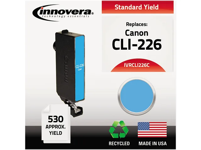 Small rectangular cyan ink cartridge in plastic shell