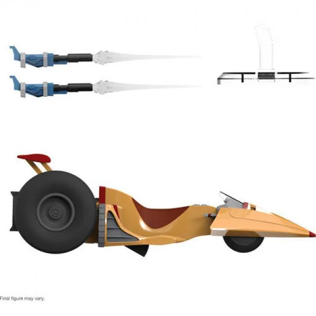 SilverHawks Space Racer vehicle with detachable blaster, effects, display stand