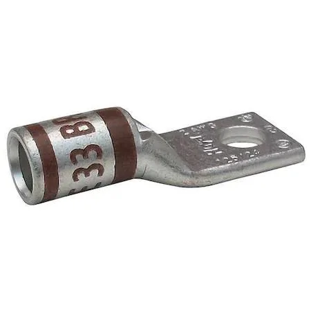 Copper compression lug, short barrel, one hole for 3/8 in stud, brown color code