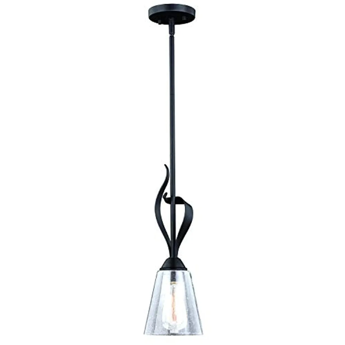 Oil-rubbed bronze mini pendant with clear seeded glass, 5.75in wide by 17.75in high