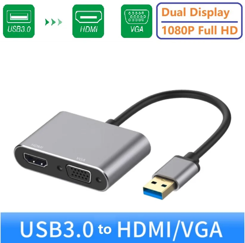 Shenzhen  Whaton Electronics CO LTM Shenzhen Whaton Electronics CO LTM USB 3.0 to HDMI VGA Adapter 1080P Gray — product photo