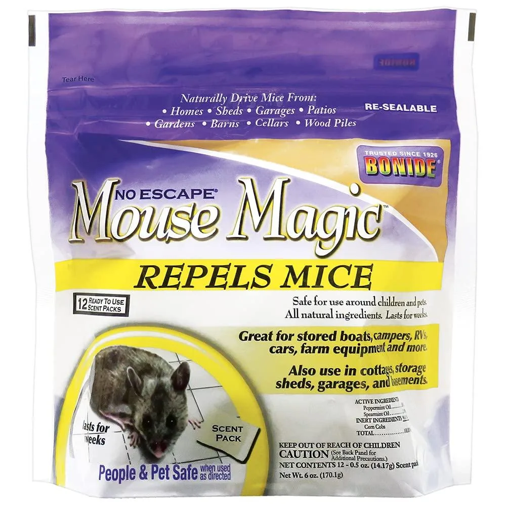 Twelve peppermint spearmint scent packs for indoor outdoor rodent control