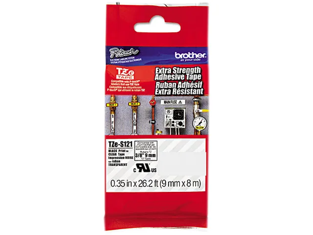Brother Brother TZES121 9mm Black on Clear Extra Strength Adhesive Tape pos accessory — product photo