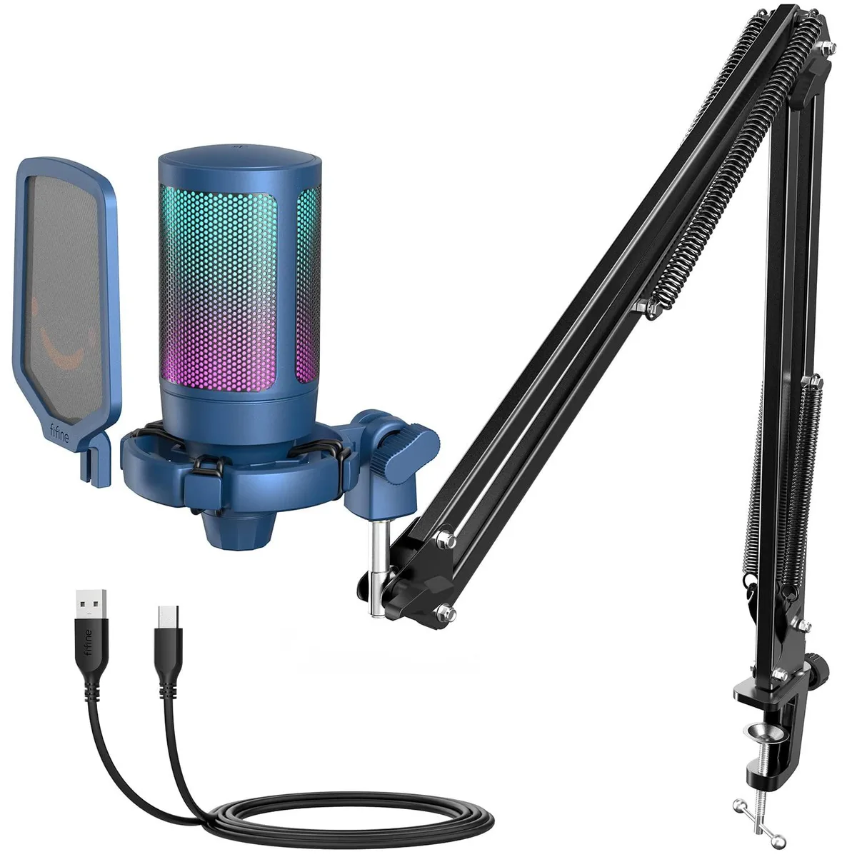  FIFINE A6T Blue USB Condenser Microphone Kit with Boom Arm Stand — product photo