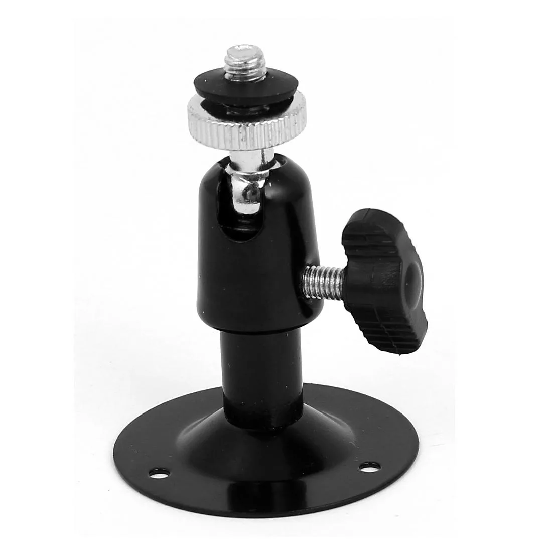 Small metal CCTV bracket, round base, 4.5cm diameter, 64g, 360° adjustable head