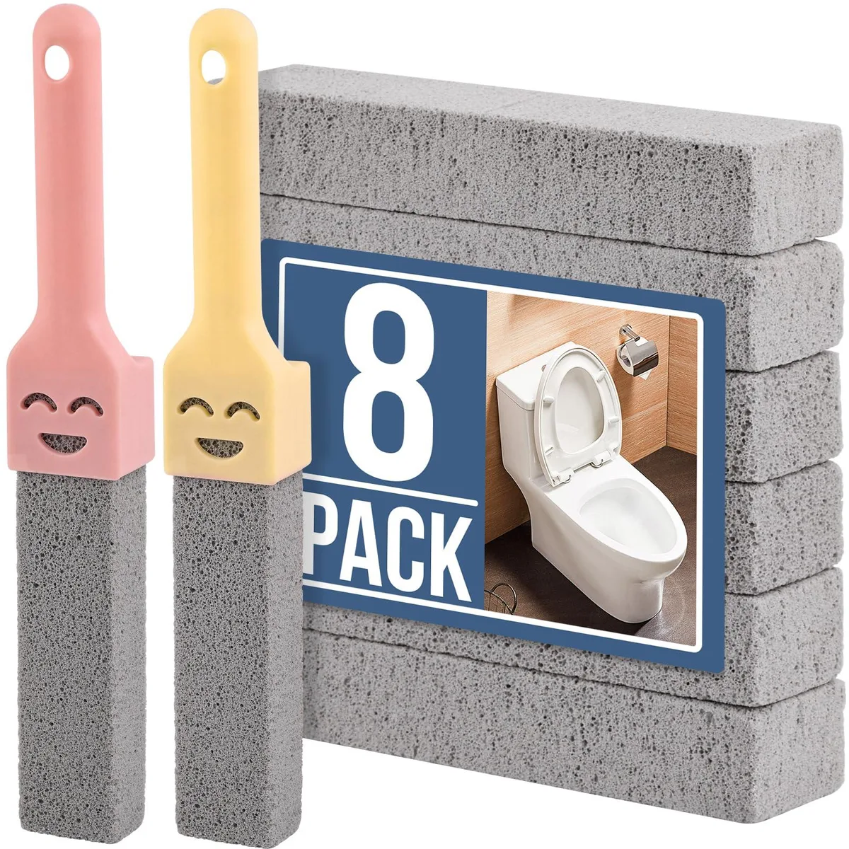 Eight grey pumice sticks with two universal handles