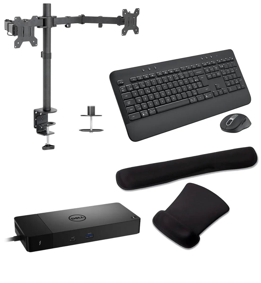DELL DELL WD22TB4 Thunderbolt Dock Bundle with MK650 Keyboard, Mouse, Dual Monitor Stand, Wrist Pad — product photo