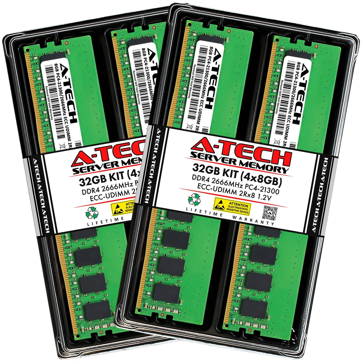 A-Tech A-Tech 32GB (4x8GB) DDR4 2666 MHz ECC UDIMM 2Rx8 CL19 1.2V 288-Pin Server RAM — product photo