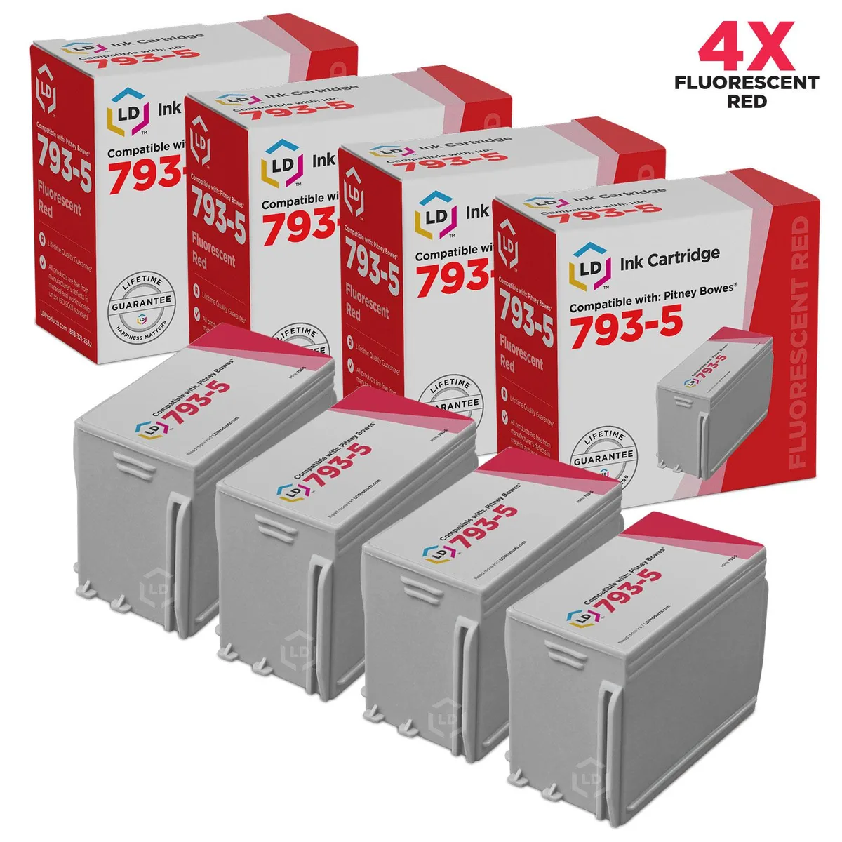 LD Products LD Products 793-5 Fluorescent Red Ink Cartridge Set of 4 — product photo
