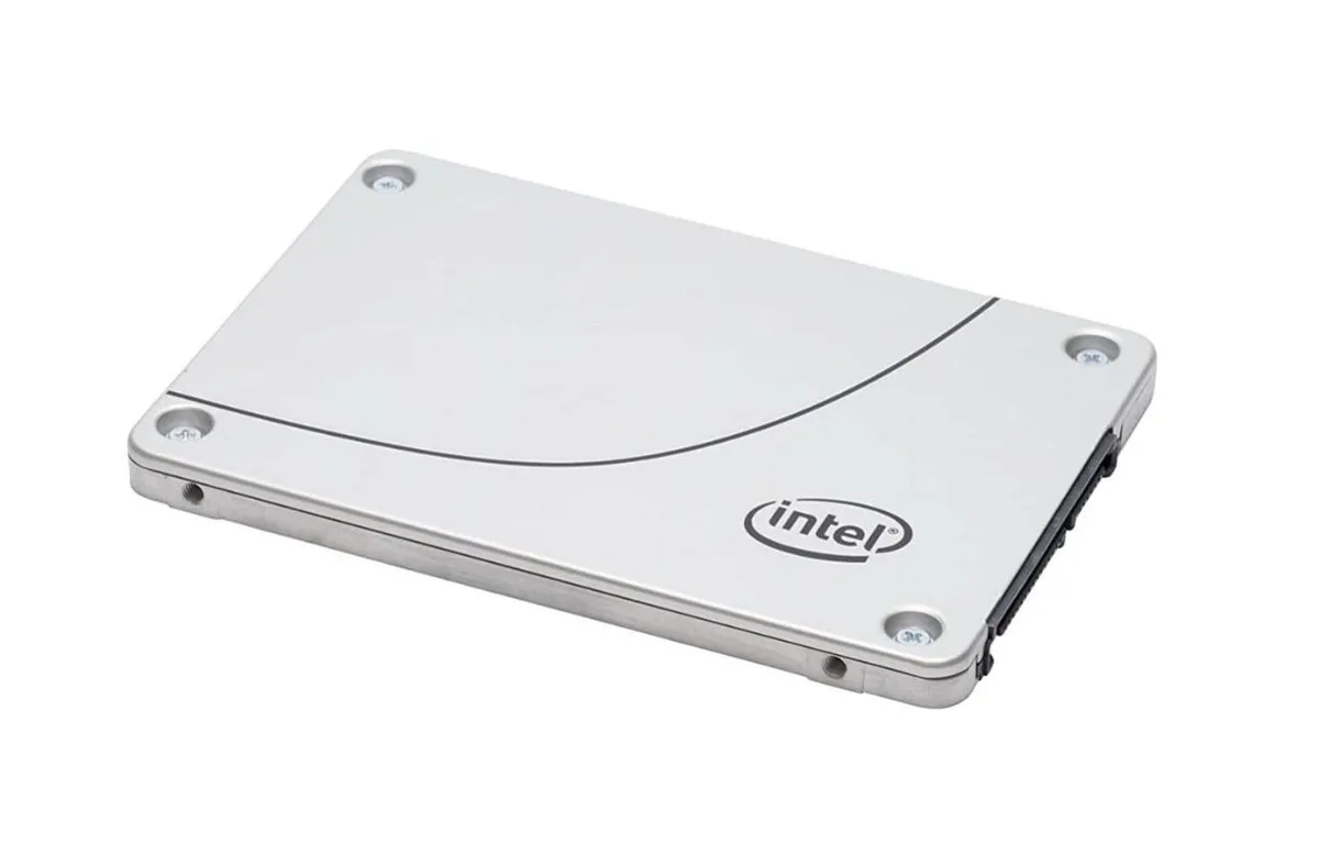 Rectangular silver 2.5 inch SATA SSD with label