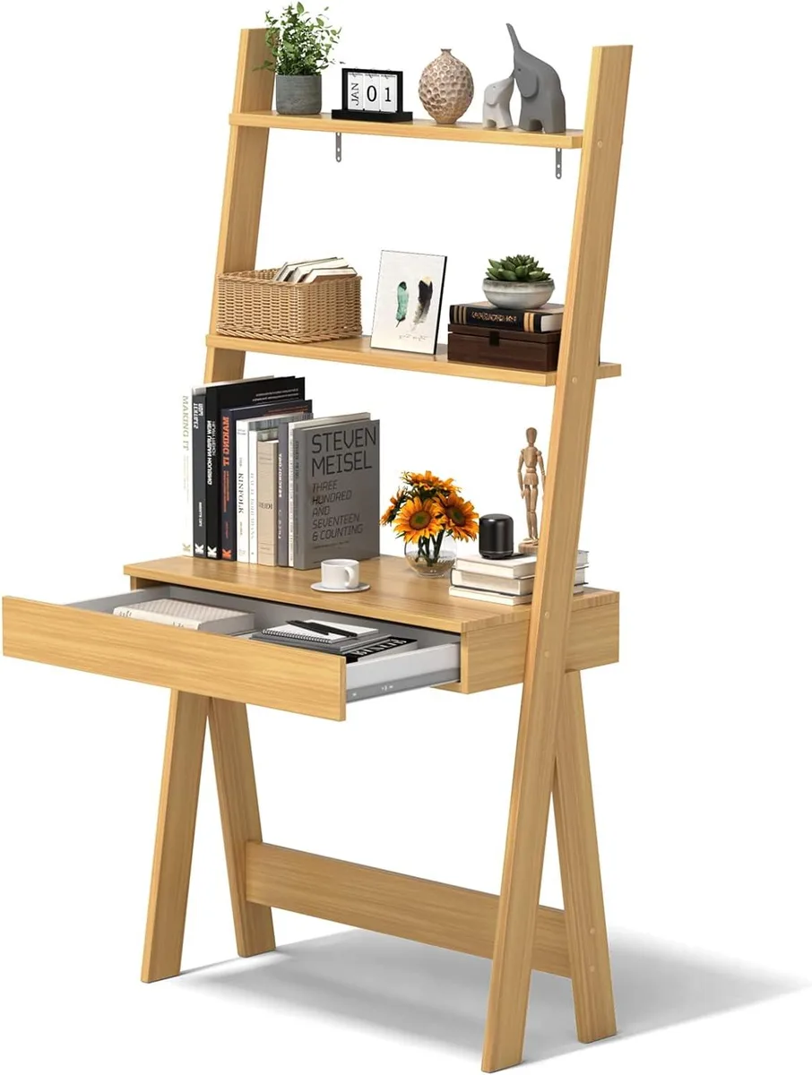 PISKEKAT PISKEKAT Ladder Desk with Countertop &amp; Drawer Natural office equipment — product photo