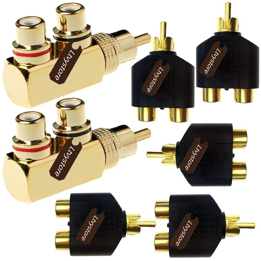 Boxwave Boxwave 2-pack right-angle & 5-pack gold RCA male-to-2-female audio adapters — product photo