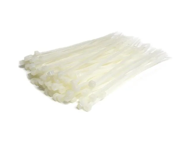 White nylon cable ties, 150 mm long, pack of 100