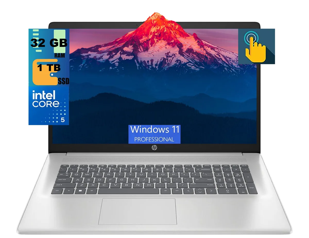 HP HP 17 laptop Intel Core 5 120U 10-core 32GB 1TB PCIe SSD 17.3" HD+ touchscreen Silver Windows 11 Pro — product photo
