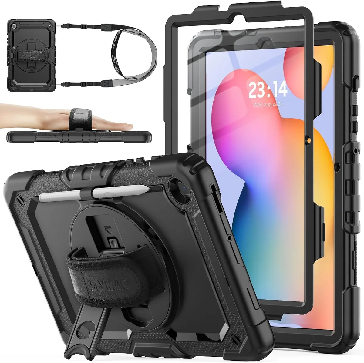 Leelbox Leelbox Case for Galaxy Tab S6 Lite 10.4 2024-2020 Screen Protector Hand Strap Stand All Black — product photo