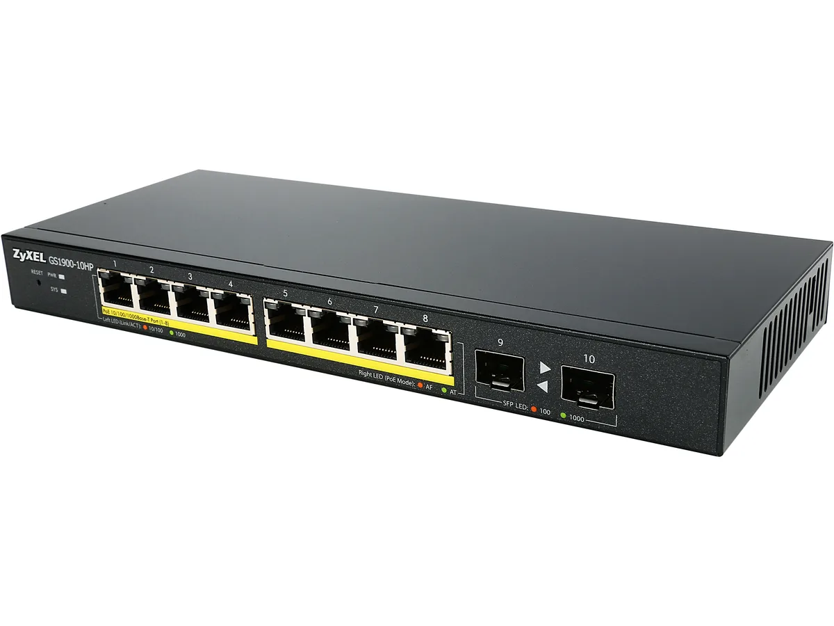 ZyXEL ZyXEL GS1900-10HP 8-port Gigabit PoE+ network switch 77W 2 SFP — product photo