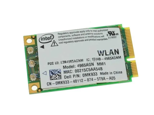 Dell Mk933 wireless Mini PCI card, green PCB with antenna connectors