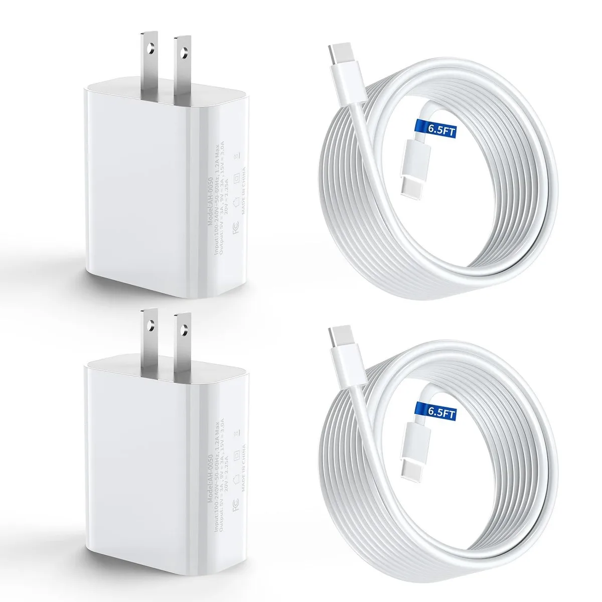 KEHIPI KEHIPI AH-0050 45W USB-C charger twin pack with 2 cables (White) — product photo